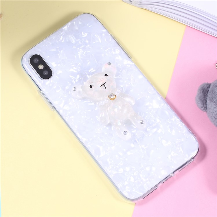 

3D Diamante Bear PC TPU Hybrid Phone Cover Shell for iPhone XS / X 5.8 inch - White