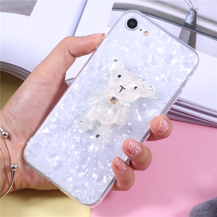 

3D Rhinestone Декор Медведь PC TPU Гибридный Чехол Для Мобильного Телефона Для Iphone 8 / 7 - Белый