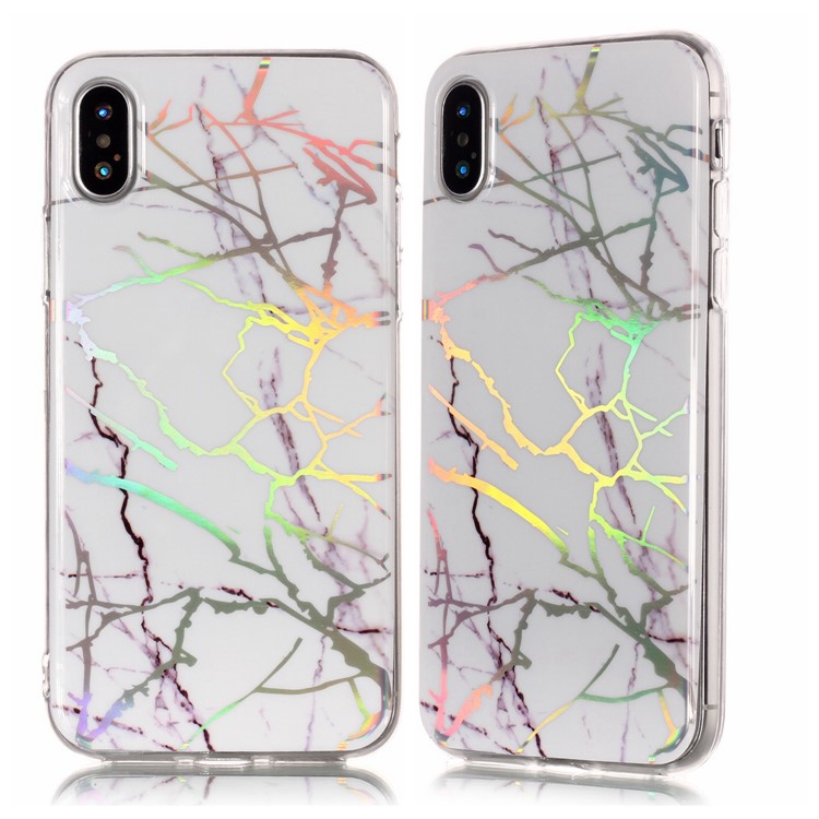 

Marble Pattern Plated IMD TPU Soft Phone Shell for iPhone XS / X 5.8 inch - White