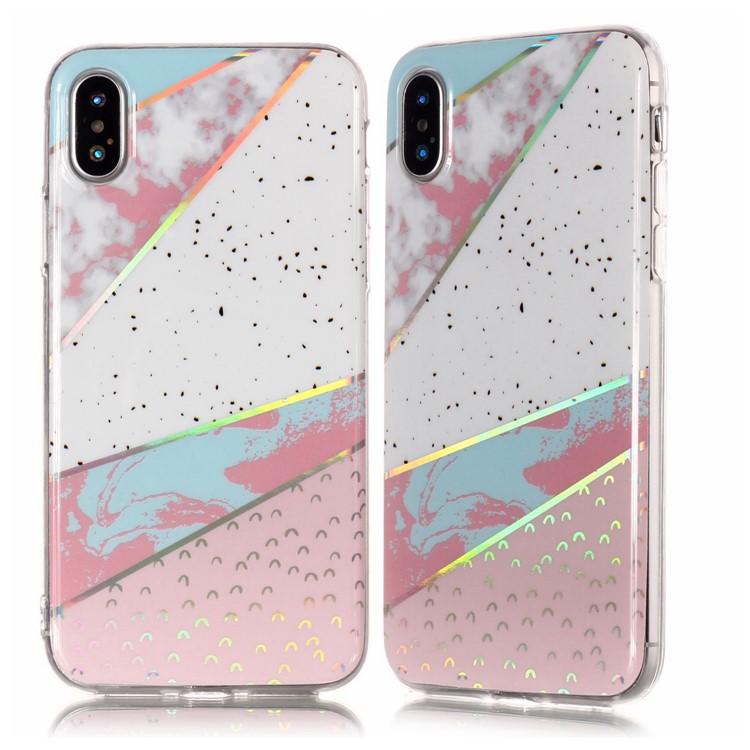 

Мраморный Узор Покрытый IMD TPU Мягкий Защитный Чехол Для Iphone X - Белый / Розовый
