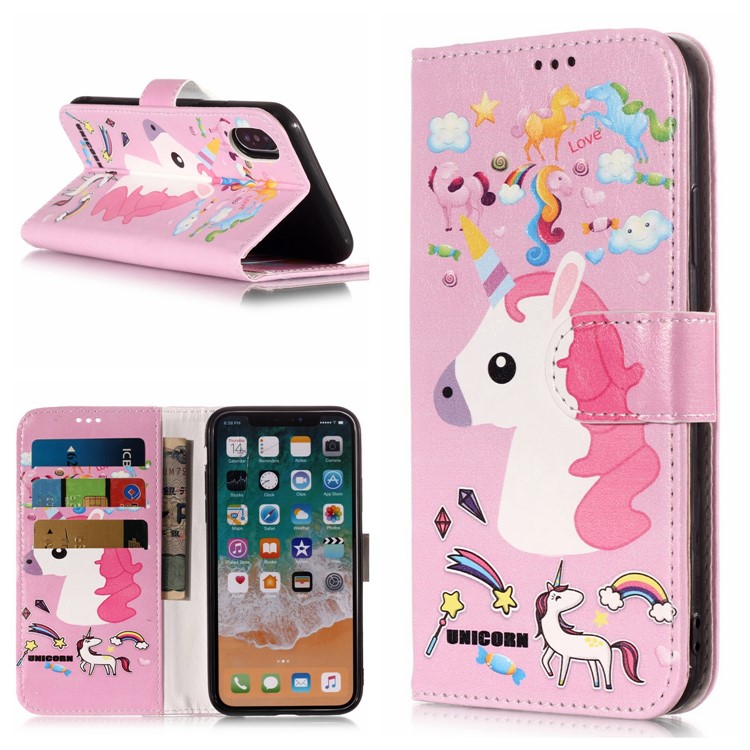 

Pattern Printing Wallet Stand Magnetic PU Leather Case for iPhone X/XS 5.8 - Unicorn Pattern