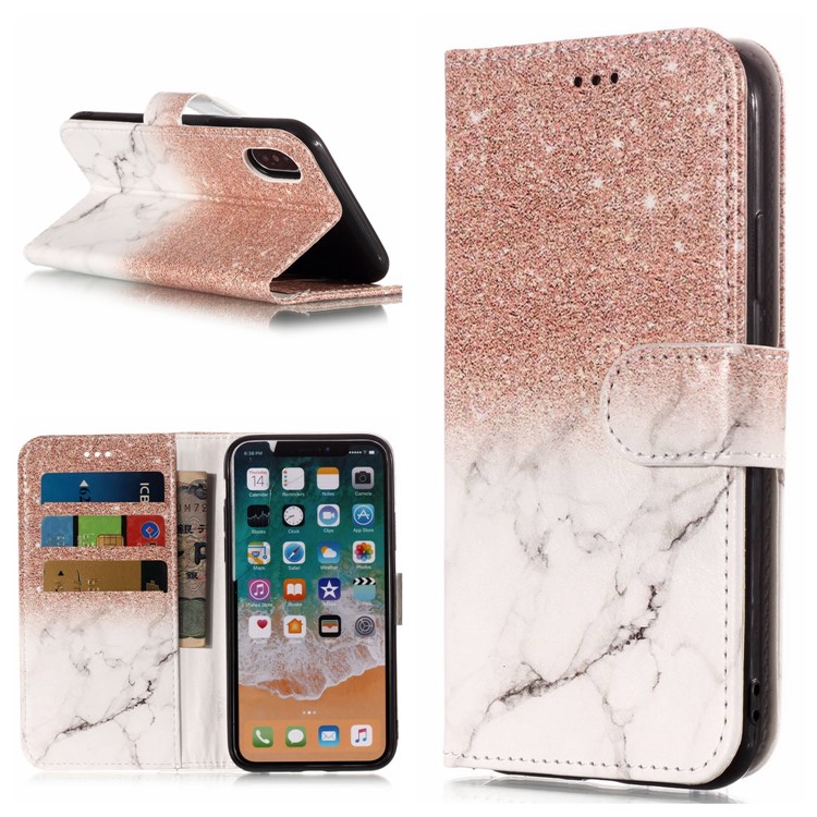 

Pattern Printing Wallet Stand Magnetic PU Leather Casing for iPhone X/XS 5.8 - Glittery Sequins
