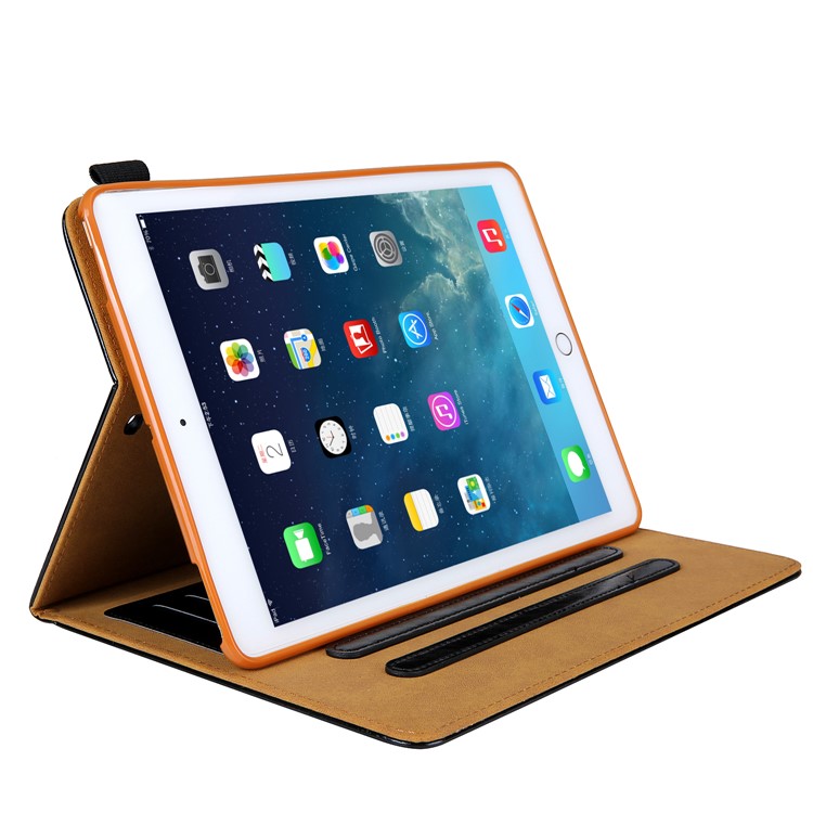 Crazy Horse Texture Stand Card Slots PU Leather Tablet Case for iPad 9.7-inch (2018) / 9.7-inch (2017) / Air / Air 2 - Black-12