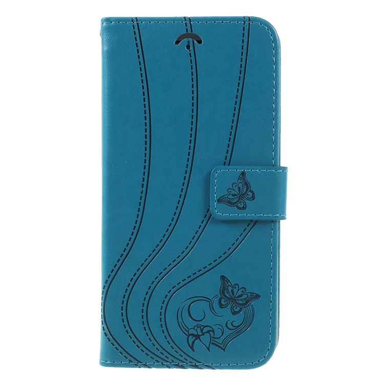 

Imprint Butterfly Heart Leather Wallet Stand Flip Casing for iPhone 8 Plus/7 Plus - Blue, iPhone 8 Plus