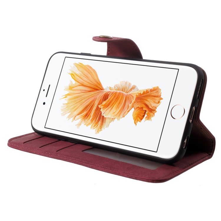 Textured PU Leather Wallet Stand Phone Case for iPhone 6s Plus / 6 Plus 5.5-inch - Red-4