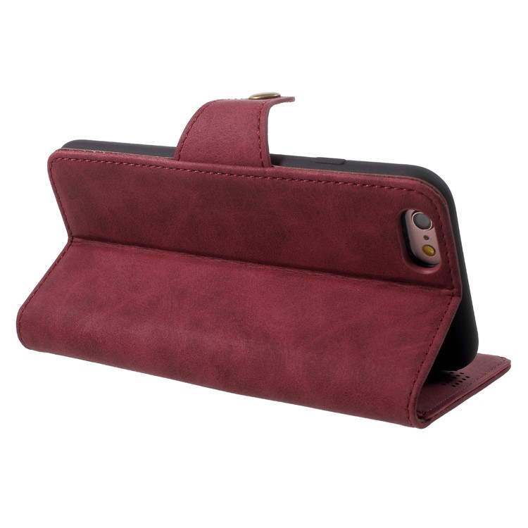 Textured PU Leather Wallet Stand Phone Case for iPhone 6s Plus / 6 Plus 5.5-inch - Red-5