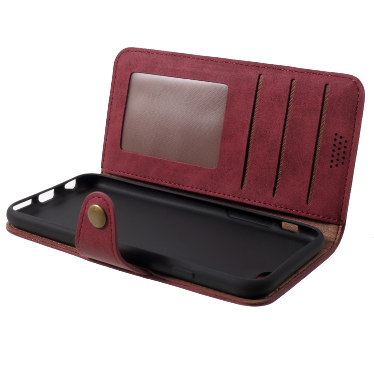 Textured PU Leather Wallet Stand Phone Case for iPhone 6s Plus / 6 Plus 5.5-inch - Red-6