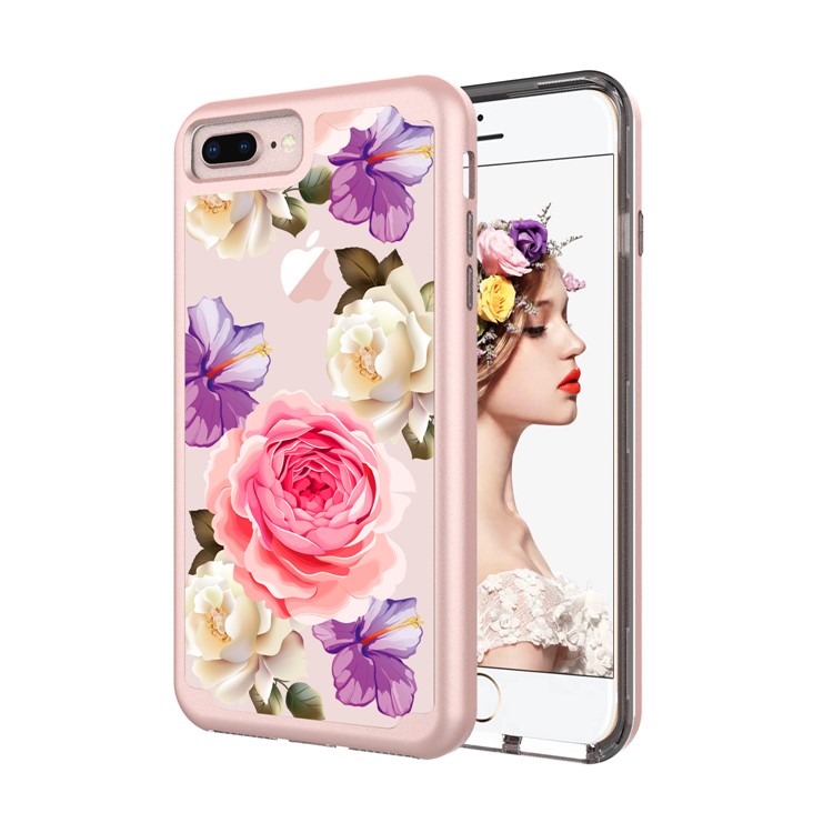 

Сверхмощная Модель Печати PC + TPU Гибридная Крышка Телефона Для Iphone 8 Плюс / 7 Плюс 5,5 Дюймов - Яркие Цветы, iPhone 8 Plus 5.5 inch