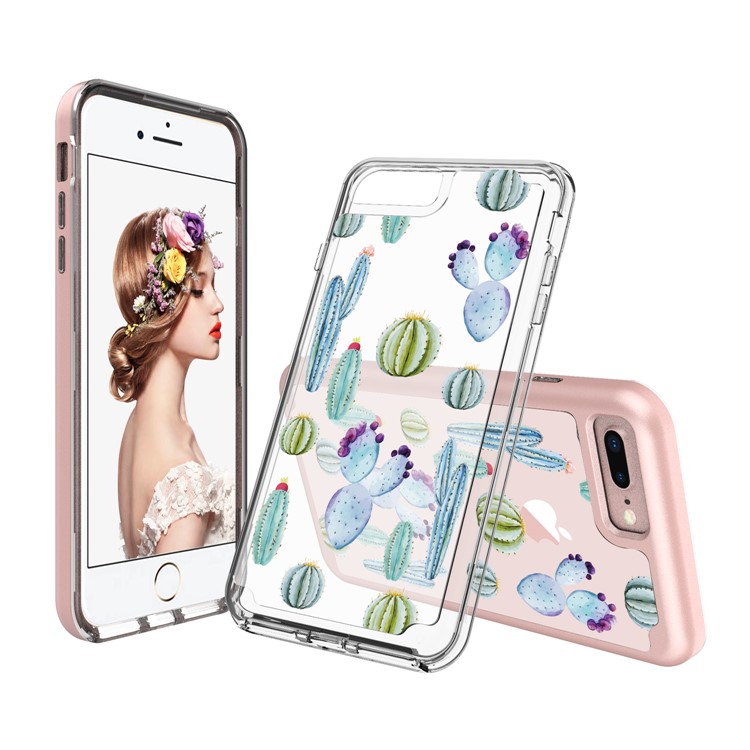Heavy Duty Pattern Printing PC + TPU Hybrid Mobile Phone for iPhone 8 Plus / 7 Plus 5.5 inch - Blue Cactus-2