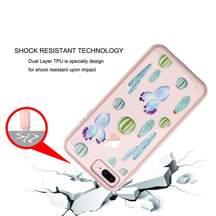 Heavy Duty Pattern Printing PC + TPU Hybrid Mobile Phone for iPhone 8 Plus / 7 Plus 5.5 inch - Blue Cactus-8