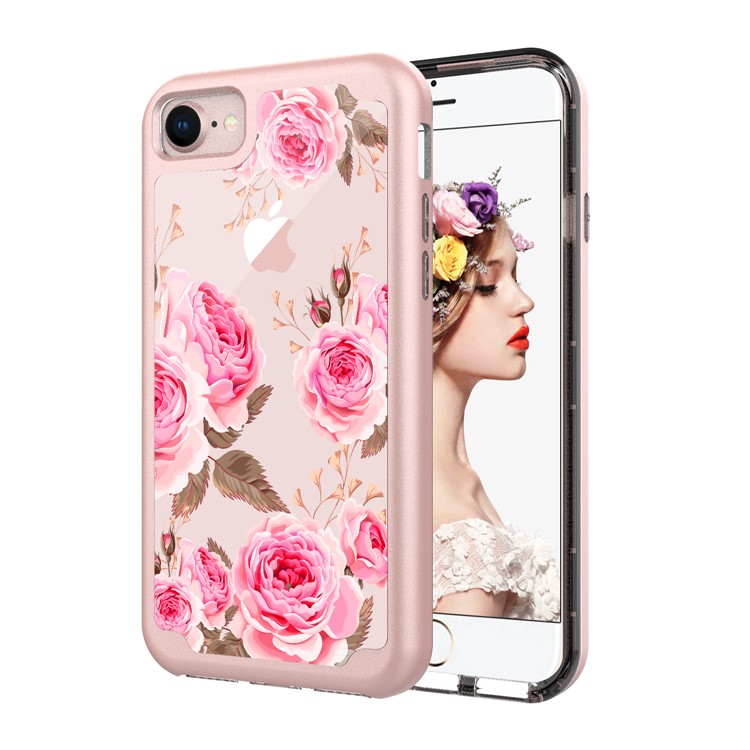 

Heavy Duty Pattern Printing PC + TPU Hybrid Case Cover for iPhone 8/7 4.7 inch - Rose Flower, iPhone 8 4.7 inch