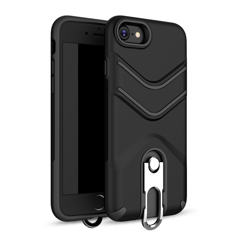 

ANGIBABE Matte TPU PC Hybrid Cover with Metal Kickstand for iPhone 8/7 4.7 inch - Black