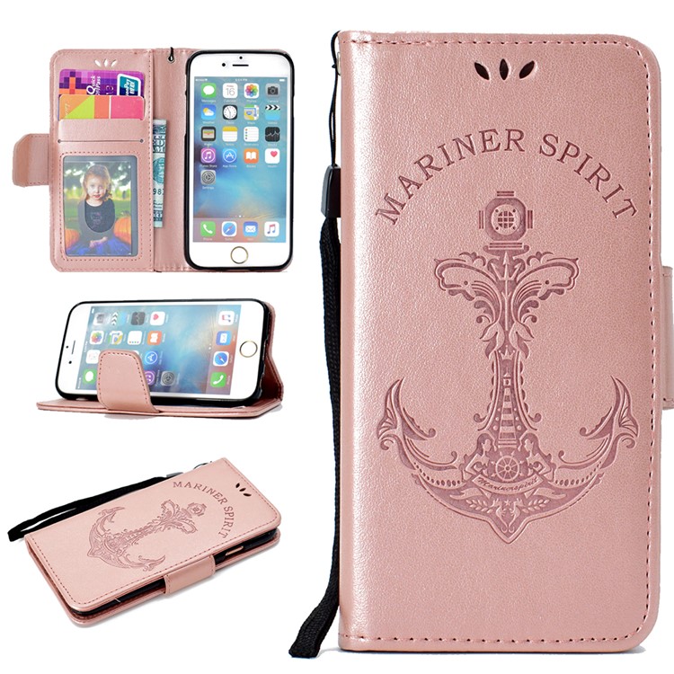 

Imprinted Boat Anchor Pattern Leather Wallet Mobile Case Cover for iPhone 6s / 6 4.7 inch - Rose Gold, iPhone 6s 4.7-inch
