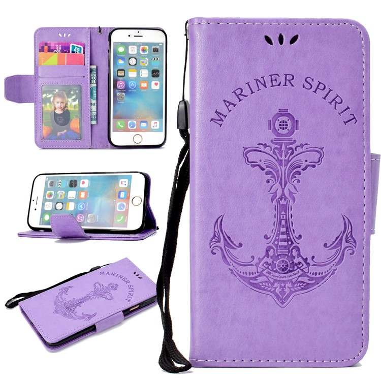 

Imprinted Boat Anchor Pattern Leather Wallet Cellphone Cover for iPhone 6s / 6 4.7 inch - Purple, iPhone 6s 4.7-inch