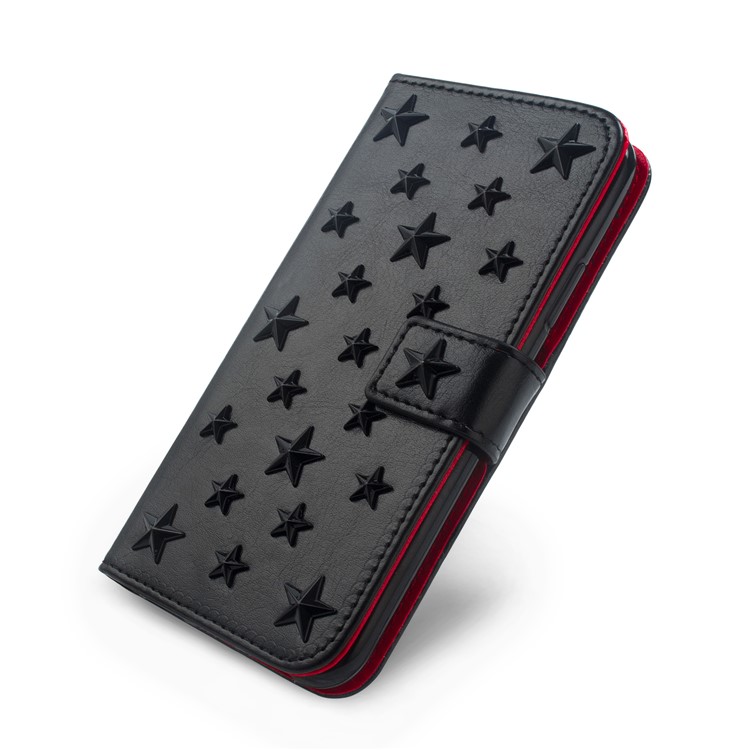 3D Metal Stars Decoration PU Leather Wallet Case for iPhone X - Black-2