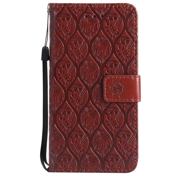 Imprint Leaf Leather Wallet Case with Stand for iPhone 6s 6 - Brown-2