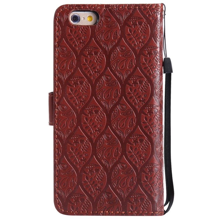Imprint Leaf Leather Wallet Case with Stand for iPhone 6s 6 - Brown-3