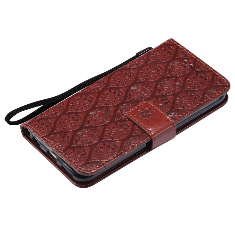 Imprint Leaf Leather Wallet Case with Stand for iPhone 6s 6 - Brown-5