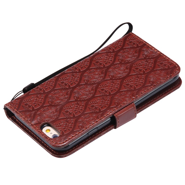 Imprint Leaf Leather Wallet Case with Stand for iPhone 6s 6 - Brown-6