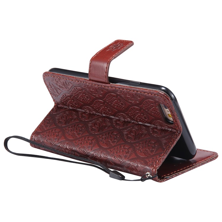 Imprint Leaf Leather Wallet Case with Stand for iPhone 6s 6 - Brown-8