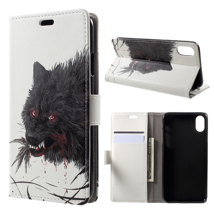 

Pattern Printing Stand Leather Wallet Case for iPhone XR 6.1 inch - Black Wolf