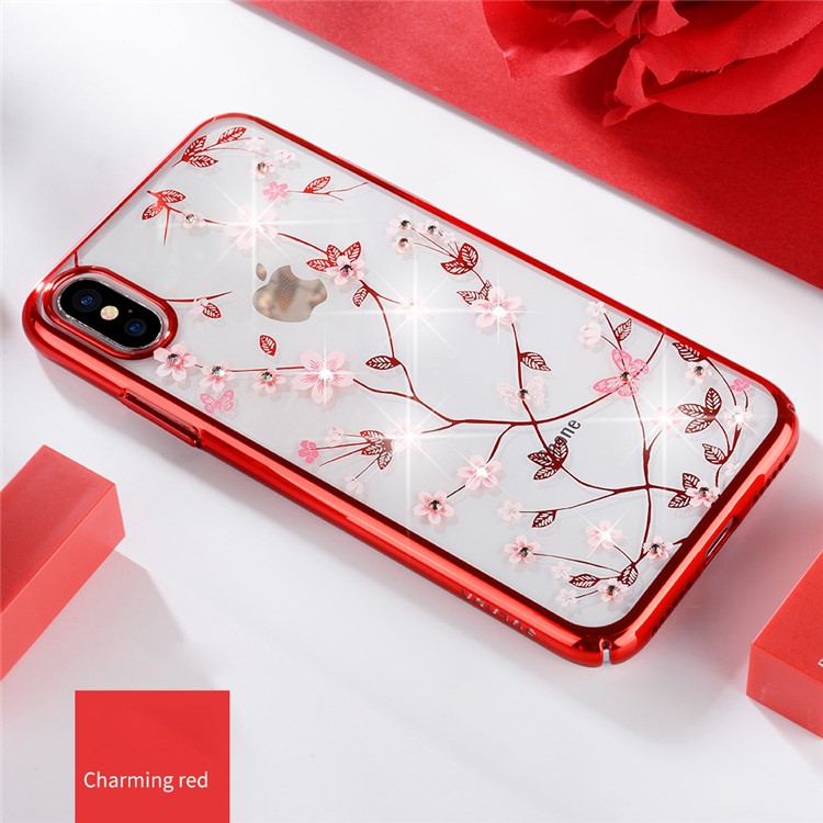 

SULADA Electroplating Rhinestone Decoration Patterned PC Phone Shell for iPhone XS / X 5.8 inch - Red, iPhone Xs