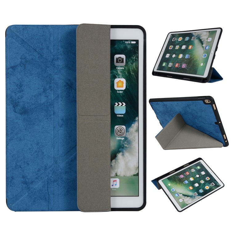 

Retro Style Origami Stand Leather Smart Case for iPad Pro 10.5-inch (2017) - Dark Blue
