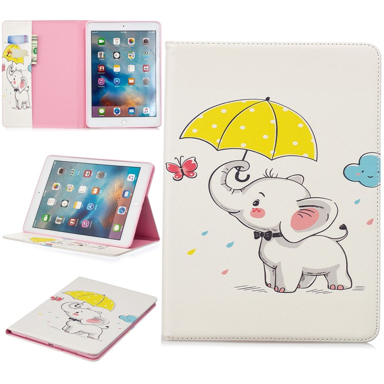 

Для Ipad 9.7 (2018) /9.7 (2017) / Pro 9.7 / Air 2/1 Узорчатый Кожаный Чехол Для Кошелька - Слон И Зонтик, iPad 9.7-inch (2018)