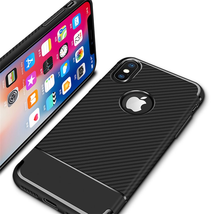 Carbon Fiber Texture Soft TPU Back Phone Case for iPhone X / 10 5.8 inch - Black-4