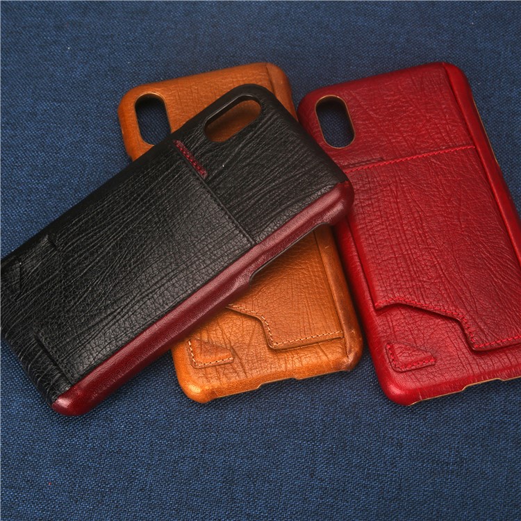 UKADONIS UKF-L03 Card Holder Genuine Leather Coated PC Case with Kickstand for iPhone X - Black-6
