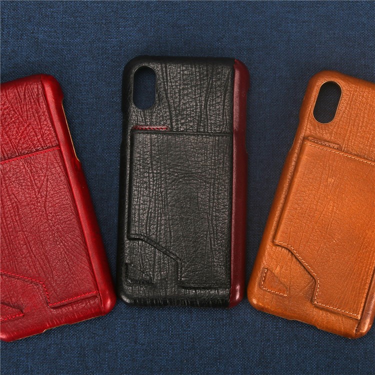 UKADONIS UKF-L03 Card Holder Genuine Leather Coated PC Case with Kickstand for iPhone X - Black-7