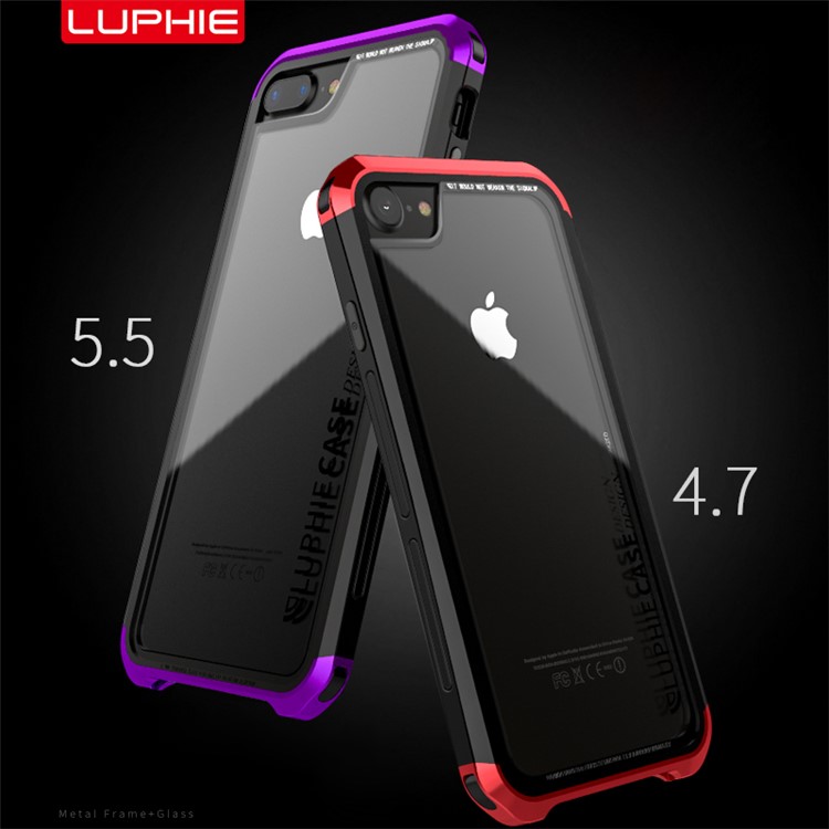 LUPHIE Double Dragon Tempered Glass Back + PC Metal Hybrid Case for iPhone 8 Plus/7 Plus/6s Plus/6 Plus - Red-3