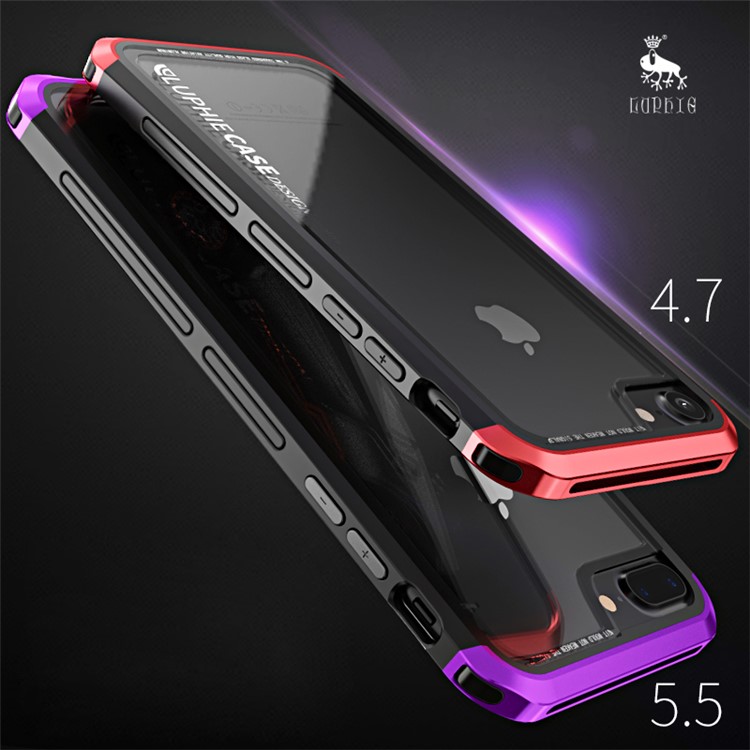 LUPHIE Double Dragon Tempered Glass Back + PC Metal Hybrid Case for iPhone 8 Plus/7 Plus/6s Plus/6 Plus - Red-4