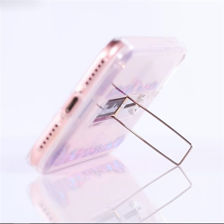 Glitter Powder Quicksand TPU + PC Hybrid Case with Finger Grip Kickstand for iPhone X - Pink-6