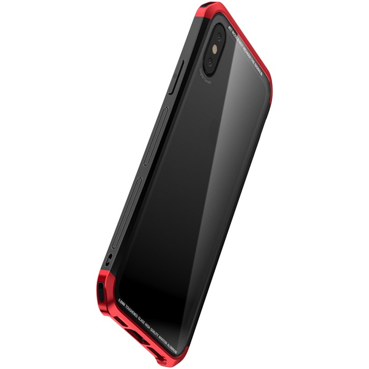 LUPHIE for iPhone X Double Dragon Tempered Glass Back + PC Metal Bumper Hybrid Case - Red-5