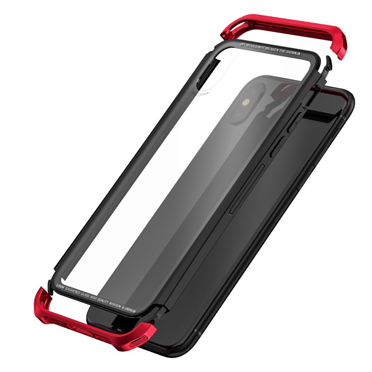 LUPHIE for iPhone X Double Dragon Tempered Glass Back + PC Metal Bumper Hybrid Case - Red-6