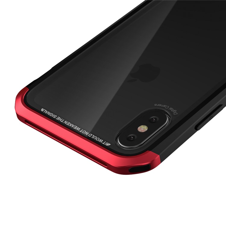 LUPHIE for iPhone X Double Dragon Tempered Glass Back + PC Metal Bumper Hybrid Case - Red-7