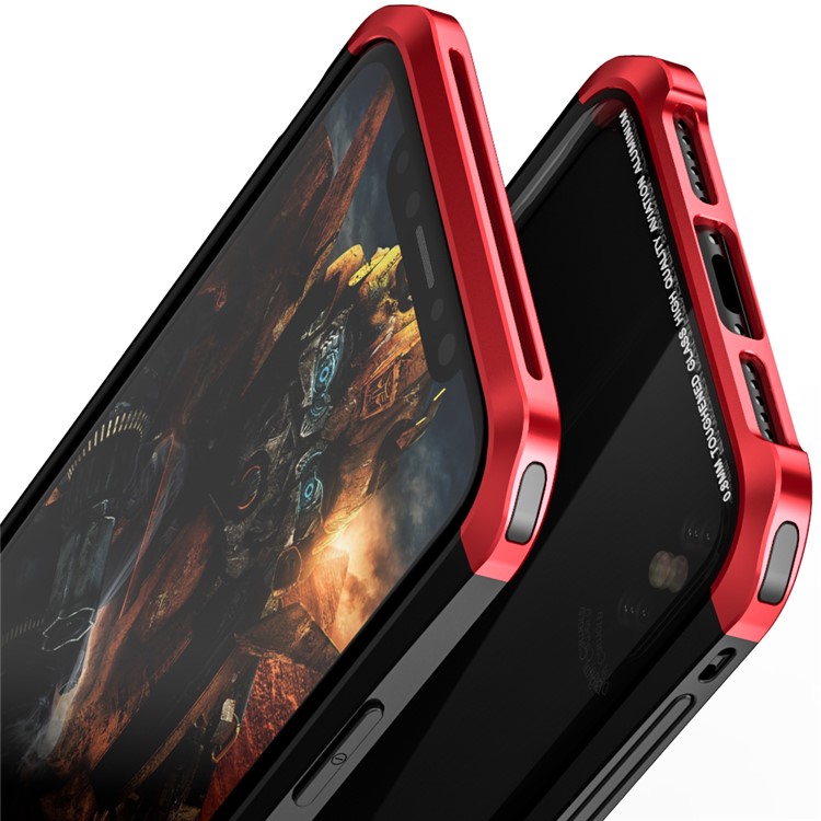 LUPHIE for iPhone X Double Dragon Tempered Glass Back + PC Metal Bumper Hybrid Case - Red-8