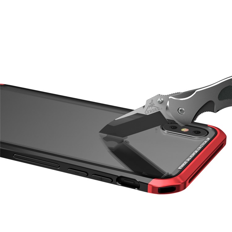 LUPHIE for iPhone X Double Dragon Tempered Glass Back + PC Metal Bumper Hybrid Case - Red-9