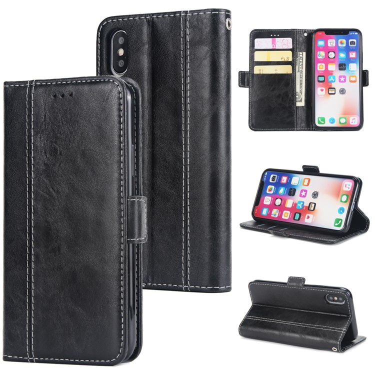 

Retro Contrast Color Wallet Stand Leather Case for iPhone X/XS 5.8 inch - Black