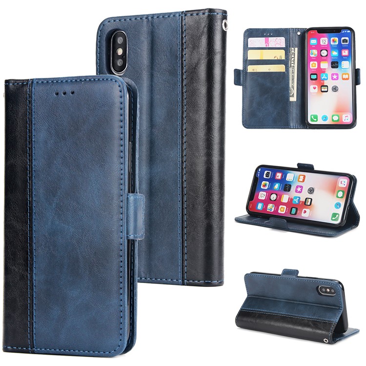 

Retro Contrast Color Wallet Stand Leather Protective Shell for iPhone X/XS 5.8 inch - Blue