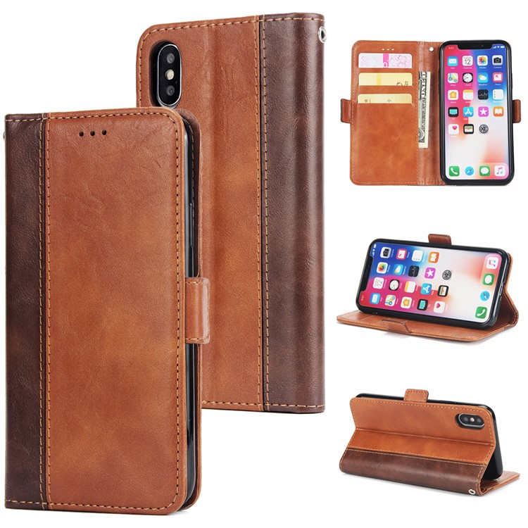 

Retro Contrast Color Wallet Stand Leather Flip Casing for iPhone X/XS 5.8 inch - Brown