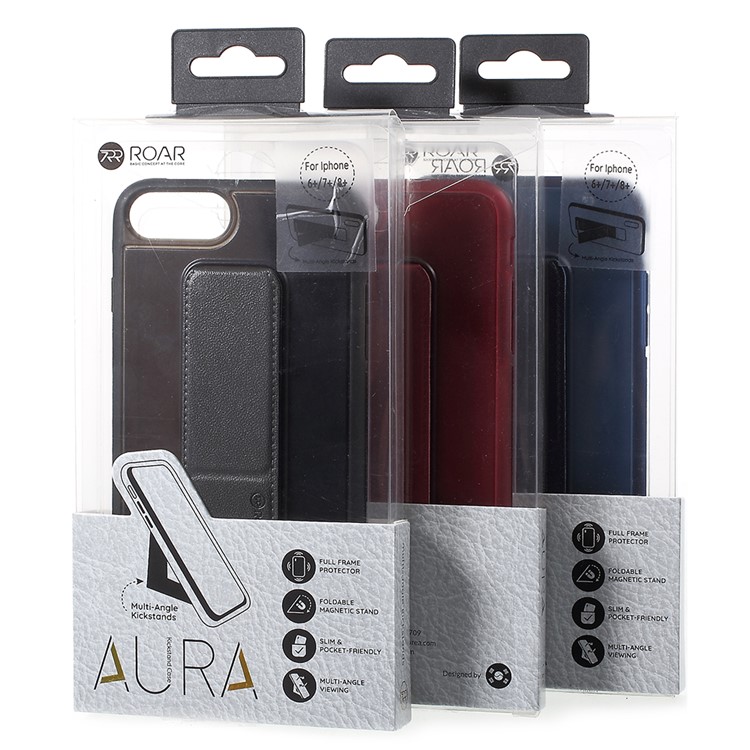 ROAR KOREA Aura Série TPU Tampa Traseira Com Suporte De Couro PU Para Iphone 8 Plus / 7 Plus / 6 S Plus / 6 Além De 5.5 Polegada - Preto-10