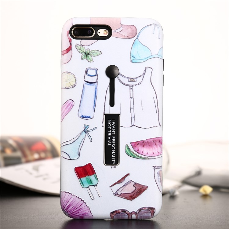 

Embossment Pattern Printing TPU + PC Hybrid Mobile Cover with Kickstand for iPhone 8 Plus / 7 Plus 5.5 inch - Summer Elements
