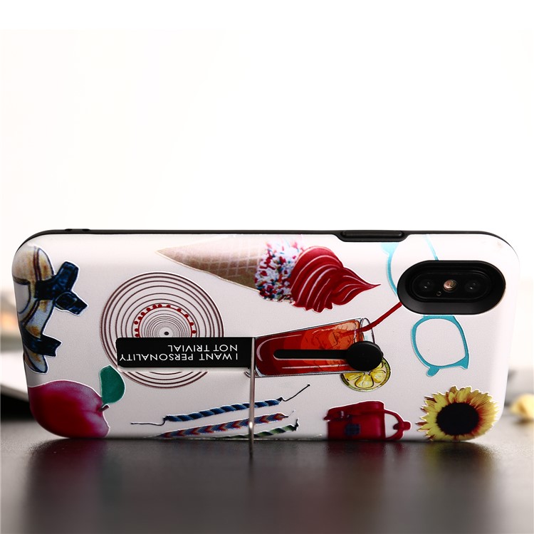 Embossment Pattern Printing TPU + PC Hybrid Mobile Case with Kickstand for iPhone X - Drink and Ice Cream-2