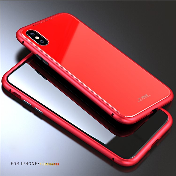 

LUPHIE Для Iphone X Съемный Магнитный Металлический Каркас + Закаленный Стеклянный Корпус Сотового Телефона - Красный, iPhone X