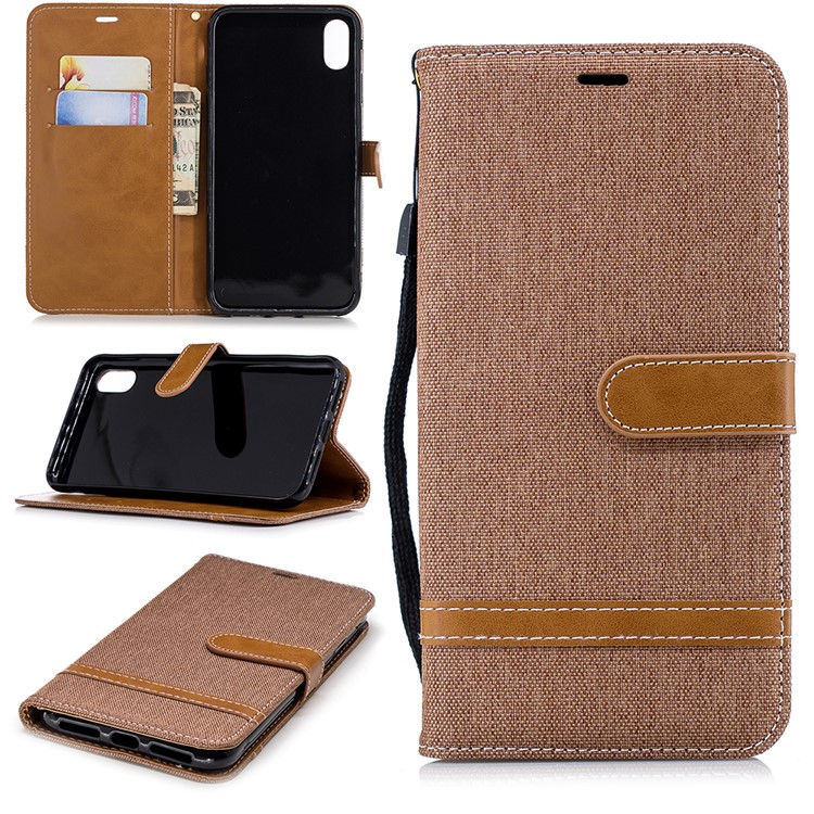 Assortiment De Jeans De Couleur Porte-monnaie En Tissu Support De Téléphone En Cuir Pour Iphone 9 Plus - Kaki-1