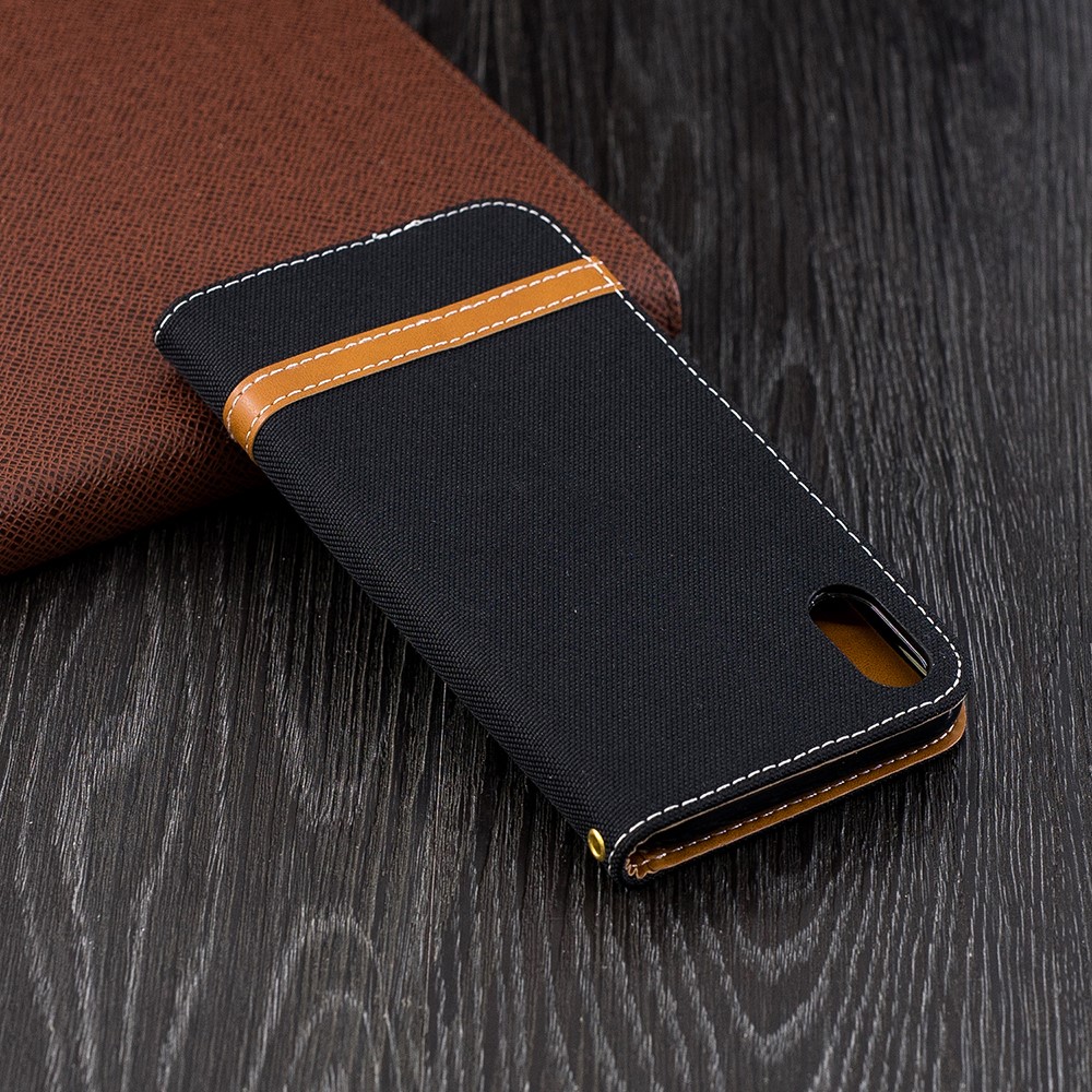 For iPhone XR 6.1 inch Assorted Color Jeans Cloth Wallet Stand Leather Phone Case - Black-10