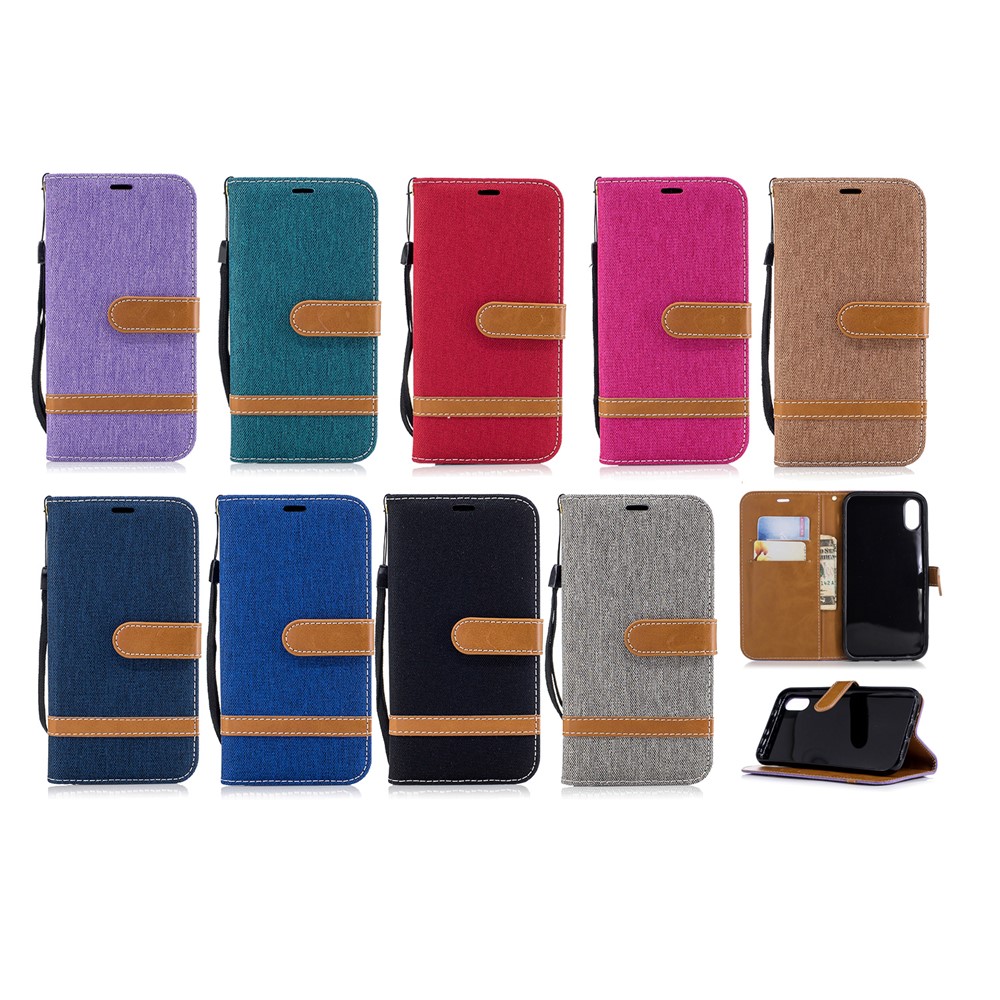 For iPhone XR 6.1 inch Assorted Color Jeans Cloth Wallet Stand Leather Phone Case - Black-11