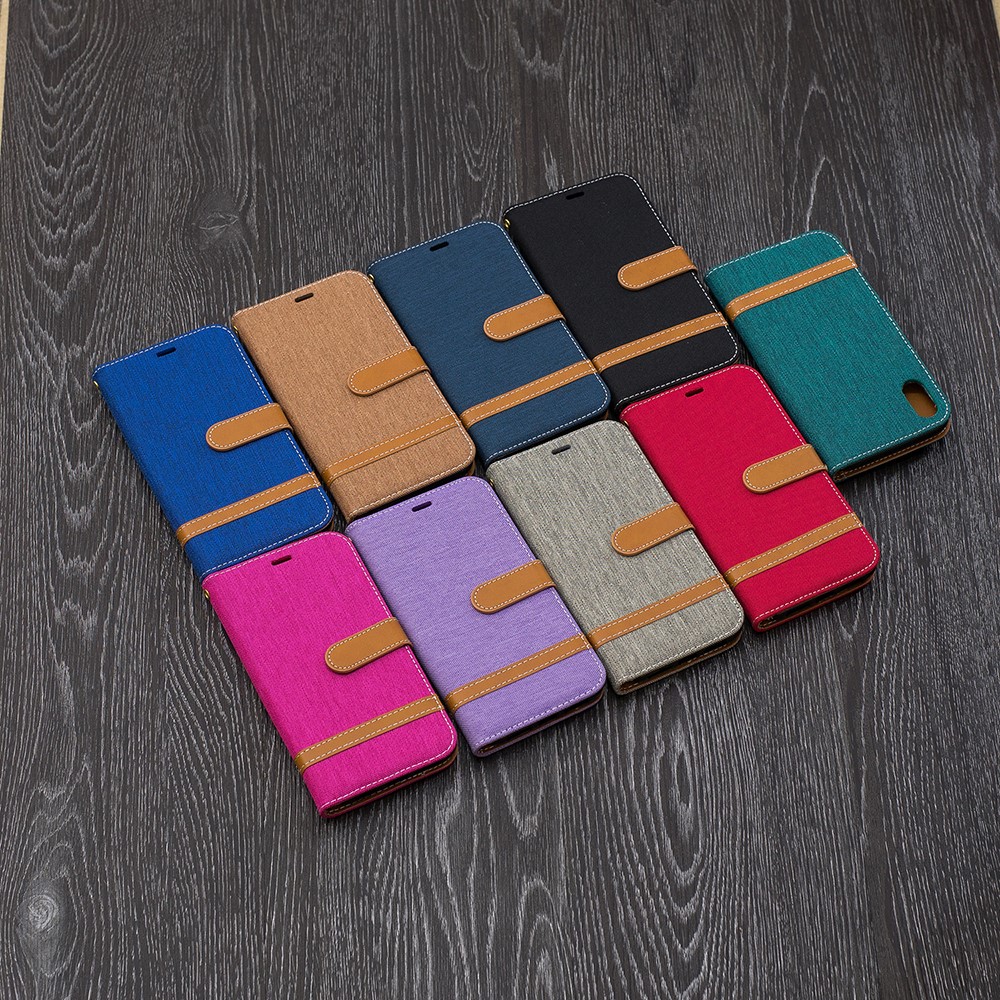 For iPhone XR 6.1 inch Assorted Color Jeans Cloth Wallet Stand Leather Phone Case - Black-12